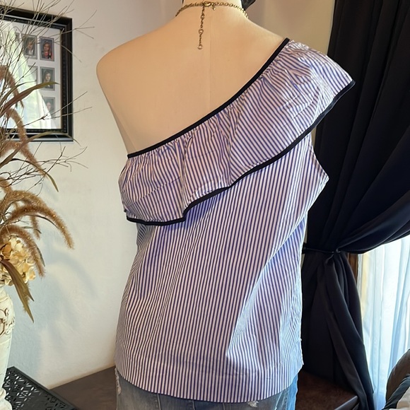 J.Crew One Shoulder Pinstripe Top, Size 14 - Picture 2 of 4